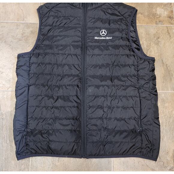 Mercedes Benz Quilted Vest Windbreaker Mens L Mock Neck Full Zip Black Core 365 - Picture 2 of 9